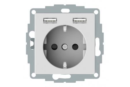 Розетка с USB Merten, скрытый монтаж, с заземлением, активно-белый, MTN2366-0325